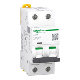 Circuit breaker Acti9 iC60N 2P C 0.5A MCB, Schneider Electric, A9F74270 main