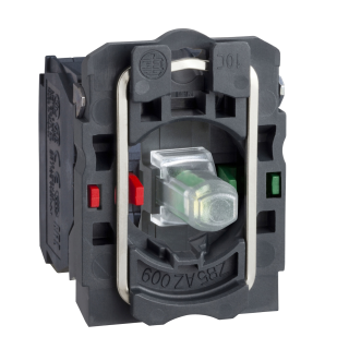 Complete body contact assembly and light block, Harmony XB5, plastic, universal LED, body fixing collar, 1NO + 1NC, 24V AC DC main