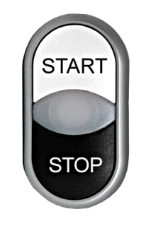 Double push-button, illuminated, black/white,`STOP/START´ main