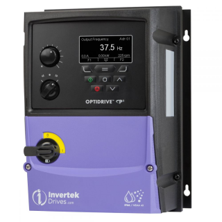 Variable frequency drive, Optidrive P2, 0.75 KW, 3 PH in, 3 PH out, 2.2A, 380-480V, EMC Filter, Brake Chopper, TFT Display, IP66, Invertek Drives, ODP-2-24075-3KF4B-MN main