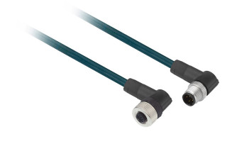 Jumper cable XZ, male straight M12 4 pin, female elbowed M12 4 pin, PUR 1 m, XZCR1512041C1