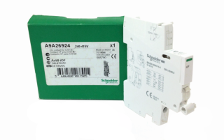 Auxiliary contact, Acti9 A9A, iOF, 1 C/O, 100mA to 6A, 24VAC to 415VAC, 24-130 VDC, bottom connection