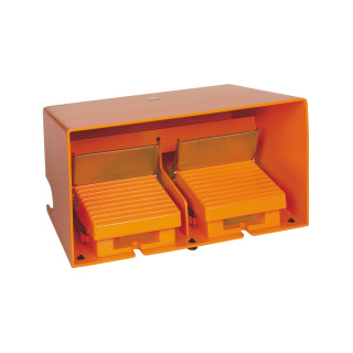 Double foot switch, metal, Harmony XPE, orange, with cover, trigger mechanism, 1 step, 2 contacts 2 NO+NC, IP66 main