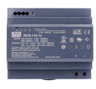 Power Supply; DIN; 150W; 24V; 6.25A; 85-264VAC; 120-370VDC, MeanWell, HDR-150-24 main
