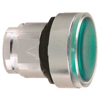 Head for illuminated push button, Harmony XB4, metal, green flush, 22mm, universal LED, push push, unmarked main