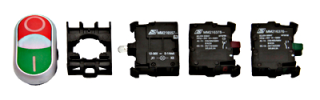 Set of double push-button, red/green 24V with 1NO + 1NC main