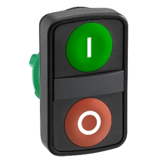 Head for double headed push button, Harmony XB5, plastic, 22mm, 1 green flush marked I + 1 red flush marked O main