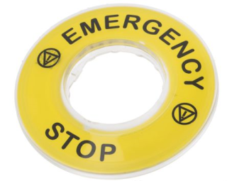 Legend holder 60mm for emergency stop, Harmony XB4, plastic, yellow, marked EMERGENCY STOP main