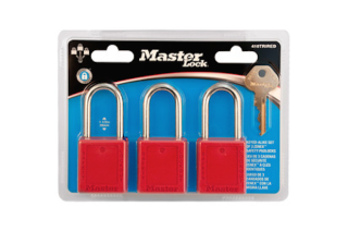 410TRIRED | Keyed-Alike Set of Three 410KARED Padlocks, Carded Packaging main