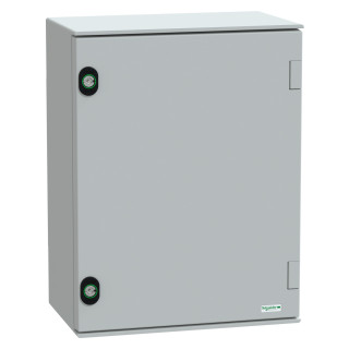 Wall mounted polyester enclosure, PanelSeT PLM, plain door, 430x330x200mm, IP66, IK10, RAL 7035