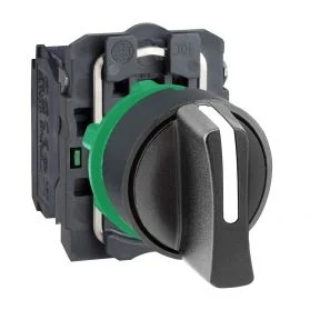 Switch 3 positions, with latching, Harmony XB5, plastic, black, 22 mm, 2 NO main
