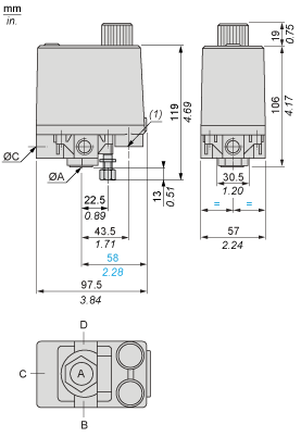 Датчик давления XMP, 12 bar, 4xG 1/4 female, 2 NC, ON/OFF knob control, XMPR12B2433 alt_view_2