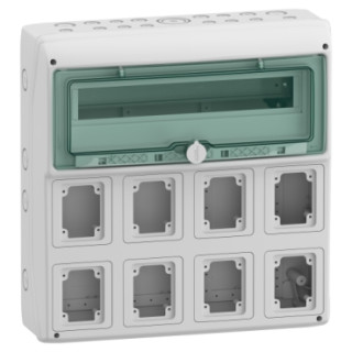 Enclosure for power outlet, Mureva Enclosure, 1x18 modules, 8 openings 90x100mm, (W)448mm x (H)460mm, without term block