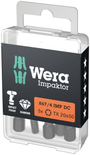 867/4 IMP DC TORX® DIY Impaktor bits, TX 20 x 50 mm, 5 pieces, 05057664001 Wera main