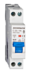 Circuit breaker (MCB) AMPARO 4.5kA, C ​​25A, 1+N,1MW, Schrack Teknik, AM417525-- main