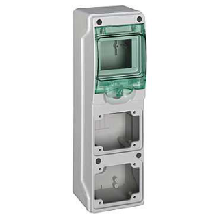 Mini enclosure for power outlet, Mureva Enclosure, 1x4 mod., 2 openings 65x85mm, (W)98mm x (H)310mm, without term. block main