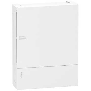 Enclosure, Resi9 MP, surface mounting, 2 rows of 12 modules, IP40, white door, 1 earth + 1 neutral terminal blocks main