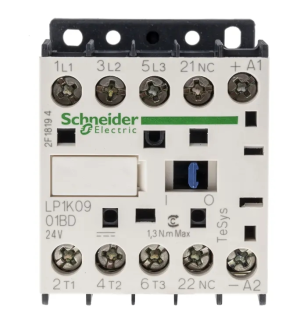 Kontaktors 4kW, 3P, 1NC, 9A, spole 24VDC, LP1K0901BD Schneider Electric main