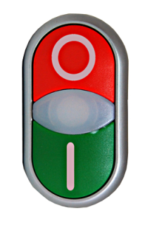 Double push-button illuminated, "0"/ "I", Red/Green main