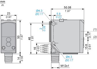 Photoelectric sensor, photo electric laser sensor, XUK, background suppression, Sn 0, 8 m -10...30 VDC M12, XUK8LAPPNM12 alt_view_2