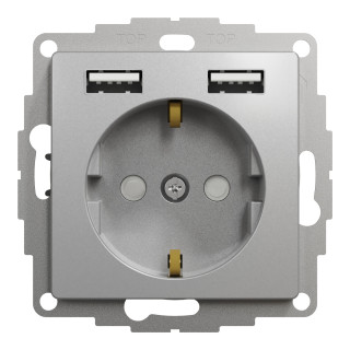 Socket-outlet, Sedna Design & Elements, with USB type A+A, 16A, 250V, side earth, aluminium main