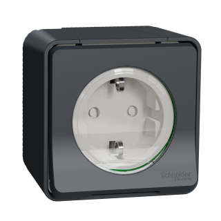 Socket-outlet, Mureva Styl, 2P + E with shutters, side earth, 16A, 250V, surface, anthracite main