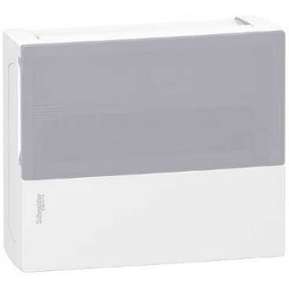 Enclosure, Resi9 MP, surface mounting, 1 row of 12 modules, IP40, translucid door, 1 earth + 1 neutral terminal blocks main