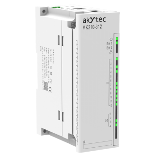 MK210-312, I/O Module Modbus TCP/Ethernet, 12DI: switch contacts (24 V DC external power supply), NPN/PNP sensors 4 DO: relays (NO), 5 A at 250 VAC, cos > 0.4 or 3 A at 30 VDC main