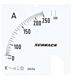 Ammeter scale plate 72x72mm 250/500/5A VAC, MGS57250-A Schrack Technik main