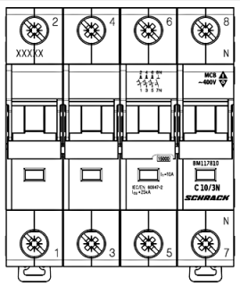 Automātslēdzis (MCB) C, 10A, 3+N, 25kA, Schrack Teknik, BM117810-- main