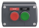 Control station, Harmony XALD, plastic, dark grey, 1 green flush 1 red projecting push button, 22mm, spring return, legend holder marked STOP START alt_view_3