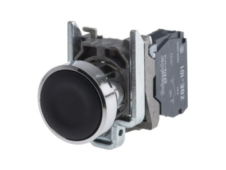 Push button, metal, Harmony XB4, flush, black, 22mm, spring return, unmarked, 1NO