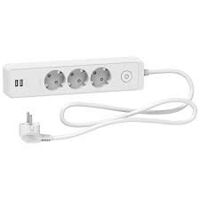Trailing lead, Unica extend, 3 Schuko, swicthable,  USB type A+A, 1.5m cable, white main