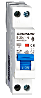 Circuit breaker (MCB) AMPARO 4.5kA, B 20A, 1+N,1MW, Schrack Teknik, AM418520-- main