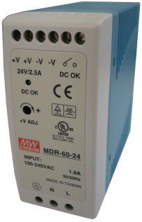 Блок питания; DIN; 60W; 24V; 2.55A; 85-264VAC; 120-370VDC, MeanWell, MDR-60-24 main