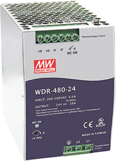 Power Supply; DIN; 480W; 24V; 20A; 180-550VAC; 254-780VDC, MeanWell, WDR-480-24 main