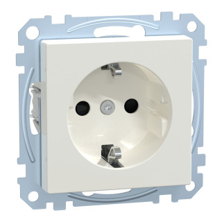 Socket-outlet, Merten System M, mechanism with fixing frame, 2P + E, 16A, Schuko, with shutter, glossy, polar white main