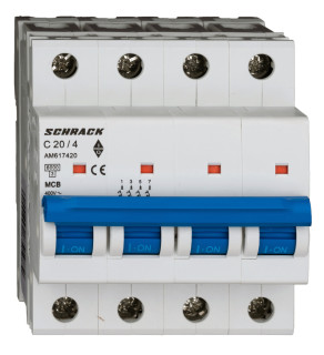Automātslēdzis (MCB) AMPARO 6kA, C 20A, 4-pole, Schrack Teknik, AM617420-- main