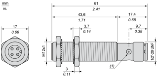 Индуктивный датчик приближения XS6 M12, L61mm, brass, Sn4mm, 24...240VAC/DC, 1/2", XS612B1MBU20 main