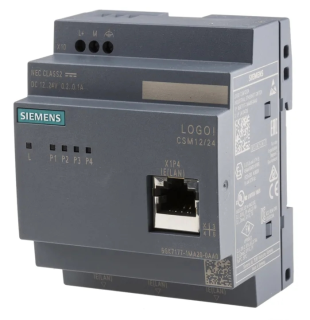 LOGO! CSM12/24 Compact Switch Module connection of a LOGO! (. ..0BA7/...0BA8) and up to 3 further nodes to Ind. Ethernet with 10/100 Mbit/s Unmanaged switch, 4 RJ45 ports, 1x front port for diagnostics DC 12/24V power supply LED diagnostics, LOGO! setup 6 main